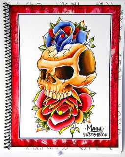 Professional Tattoo Sketchbook Drawings Tiki Rose Skull Outlines for 