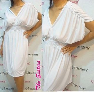   Womens White Kimono Vneck Evening Summer Short Dress Sz XL XXL 14 16