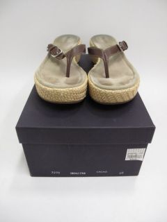 Prada Brown Leather Thong Straw Woven Platform Sandals 40