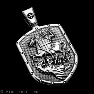 ST.GEORGE ON HORSE KILLS DRAGON SHIELD CROSS MEDAL STERLING 925 SILVER 