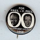 1968 HHH HUBERT HUMPHREY & EDMUND MUSKIE 7/8 JUGATE PICTURE CAMPAIGN 