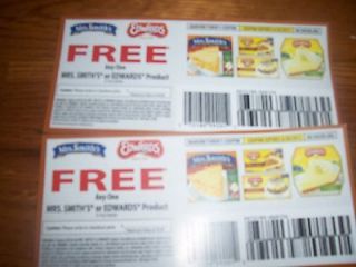 EDWARDS OR MRS.SMITH PRODUCTS 2 COUPONS EACH GOOD FOR ONE FREE PIE MAX 