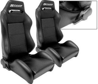 NEW 2 BLACK LEATHER RACING SEATS RECLINABLE W/ SLIDER ALL CHEVROLET 