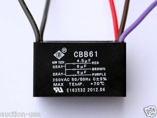 CEILING FAN CAPACITOR CBB61 4.5uf+6uf+6uf 5 WIRES UL listed