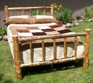 QUEEN Rustic Pine Log Bed Frame, lodge cabin western country bedroom 