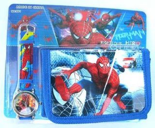 Spiderman 3 Kids Boys Wallet and Watch set Super Hero Birthday gift 