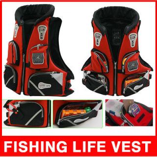 Fishing life vest jacket adult RED with multi pockets detachable 