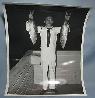 WWII US Navy USN Photo Sailor With Fish USS Franklin CV 13 Pacific PTO 