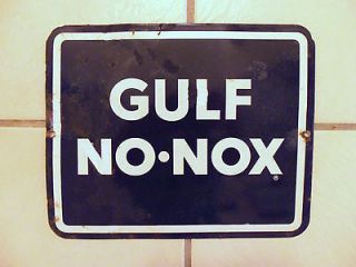 Vintage Porcelain Gulf Oil No Nox Gasoline Gas Station Pump Sign