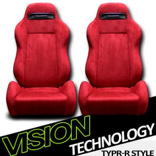2x Universal Fit T R Type Red Simulated Suede Car Racing Seats+Sliders 