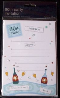 80th BLUE BIRTHDAY PARTY INVITATION SHEETS WITH ENVELOPES x 20 