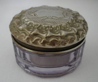 vintage dresser vanity jar w silver top sun purple time