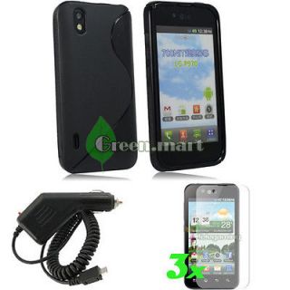 BLACK COVER CASE+CAR CHARGER+SCREEN GUARD FOR. LG MARQUEE LS855 