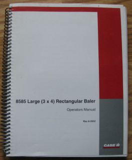 Case IH 8585 Large 3x4 Rectangular Hay Baler Operators Owners Manual 