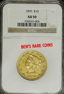 1899 $ 10 au50 lib eagle ngc turn century gold