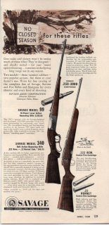 1954 vintage ad savage model 99 and model 340 rifles