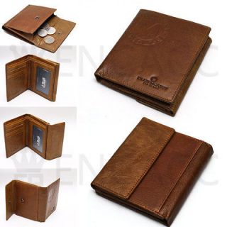 New Mens Brown Genuine Leather Bifold Wallet Purse Coin Pocket 