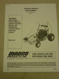 MANCO MODEL 808 01 GO KART PARTS LIST OPERATORS MANUAL CART