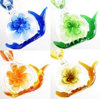 Hot Rose Flower Snail Lampwork Murano Art Glass Pendant Ribbon 