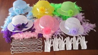Childrens Tea Party Hats Boas Gloves Pearls Dress Up Set Favors 