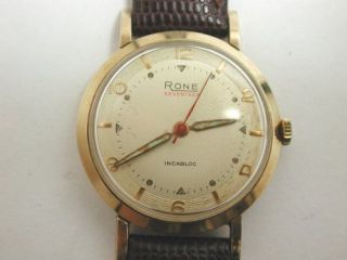 Fabulous Vintage Solid Gold Rone Gents Watch Full Hallmark w Condor 