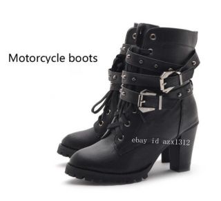 Womens Genuine Leather Studded Belt Lace Up Military Combat Boot 
