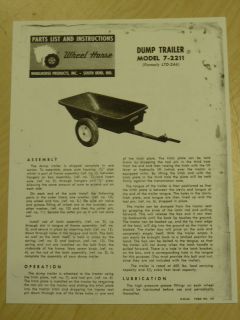 1962 WHEEL HORSE TRACTOR 7 2211 DUMP TRAILER PARTS LIST MANUAL