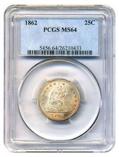 1862 25c pcgs ms64 liberty seated quarter 