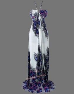 peacock printed halter neck padded maxi dresses s blue from