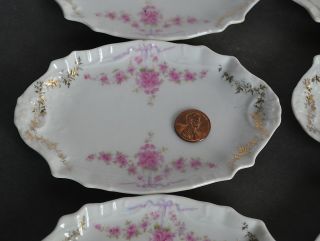 Antqiue C T Germany Set 6 Individual Side Dishes Gold Pink Flowers 