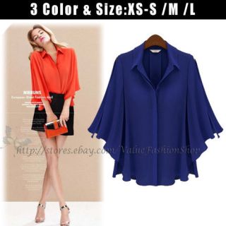 Womens Cold Cut Out Shoulder Loose Long Batwing Summer Chiffon Blouse 