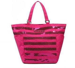 Victorias Secret Holiday Pink Tote Bag Red Sequins Striped Limited