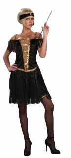 Golden Glamour Roaring 20s Flapper Black Dress Costume Adult XS/S
