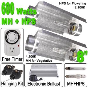 600W Digital HPS MH Grow Light 8 Air Cooled Cool Tube Wing Reflector 