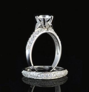   WG 1ct Designer Russian Simulated Diamond Ring Set Wedding Sz 7
