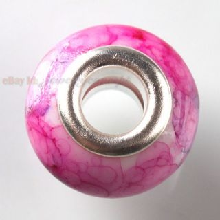 40x Wholesale Hot Pink Charms Resin Beads Fit European Bracelet Free P 