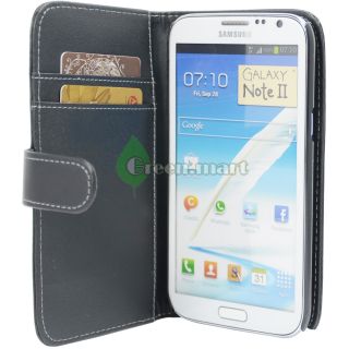 Black Wallet Pouch Leather Case Cover For. Samsung Galaxy Note 2 II 