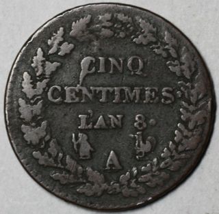 1799 A LAN 8 A R RARE Over Mint Mark Double Struck Error France 5 