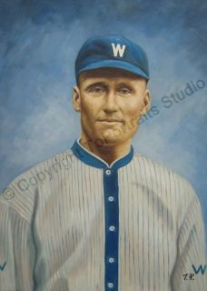 Walter Johnson Washington Senators Hall of Famer Original Baseball Oil 