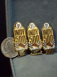 Vtg Indy 500 Car Race 3 Pin Set 1991 ABC Sports Miller Beer Speedway 