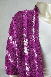   de La Renta Purple White Silk Knit Crochet Sweater Jacket L