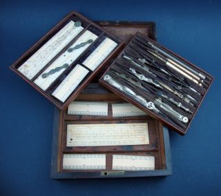    Cased Set of Drawing Instruments W Duncan Aberdeen Bone Rules Sector