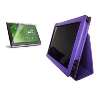 For Acer Iconia Tab A500 A501 Purple GENUINE LEATHER Case Cover Screen 