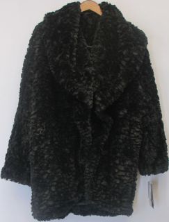 Adrienne Landau Faux Fur Cocoon Jacket W/ Pockets Black Sz M NEW