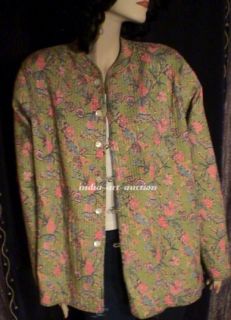 New Orvis Cotton Jacket L 48 Turq Green Quilted Paisley Soft Organic 