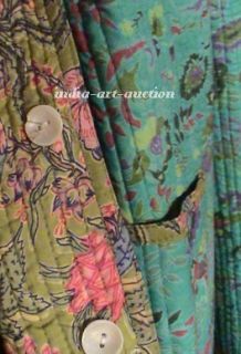 New Orvis Cotton Jacket L 48 Turq Green Quilted Paisley Soft Organic 