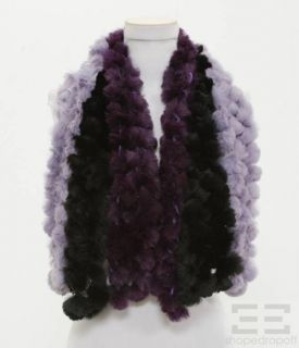 Adrienne Landau 3pc Plum Lavender Black Rabbit Fur Scarf Set New 
