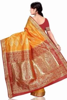 Orange Red Art Indian Silk Sari with Designer Pallu