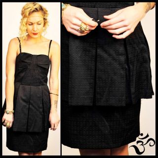 Alannah Hill Black Pleat Skirt Mini Peplum Dress 8
