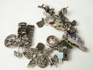 Antique Vintage Sterling Silver Charm Bracelet  Mechanical Movable 
